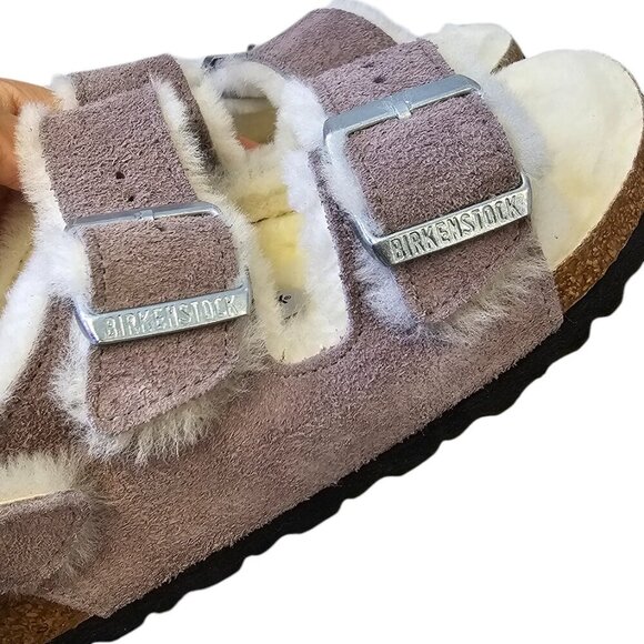 Birkenstock Womens Milano Shearling Sandals, Faded Purple, Narrow,Suede, 37 / 6 - Picture 4 of 8